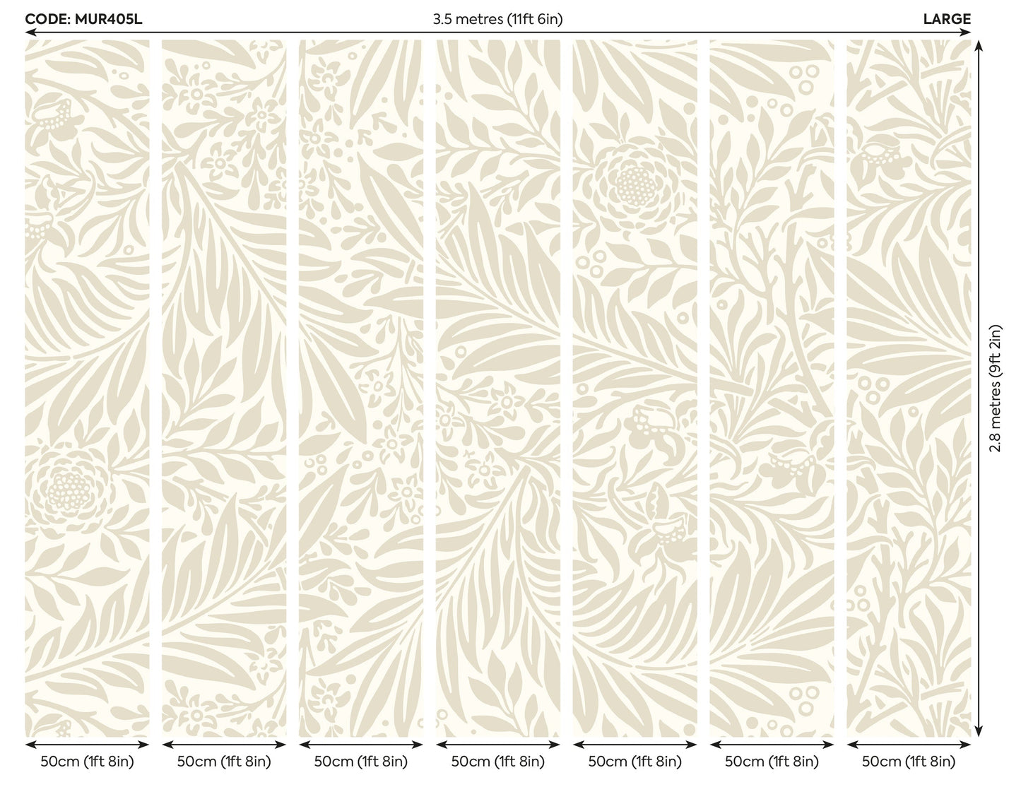 Origin Murals Trailing Ferns Stone And Linen 350cm X 280cm - Hot Tub Shop