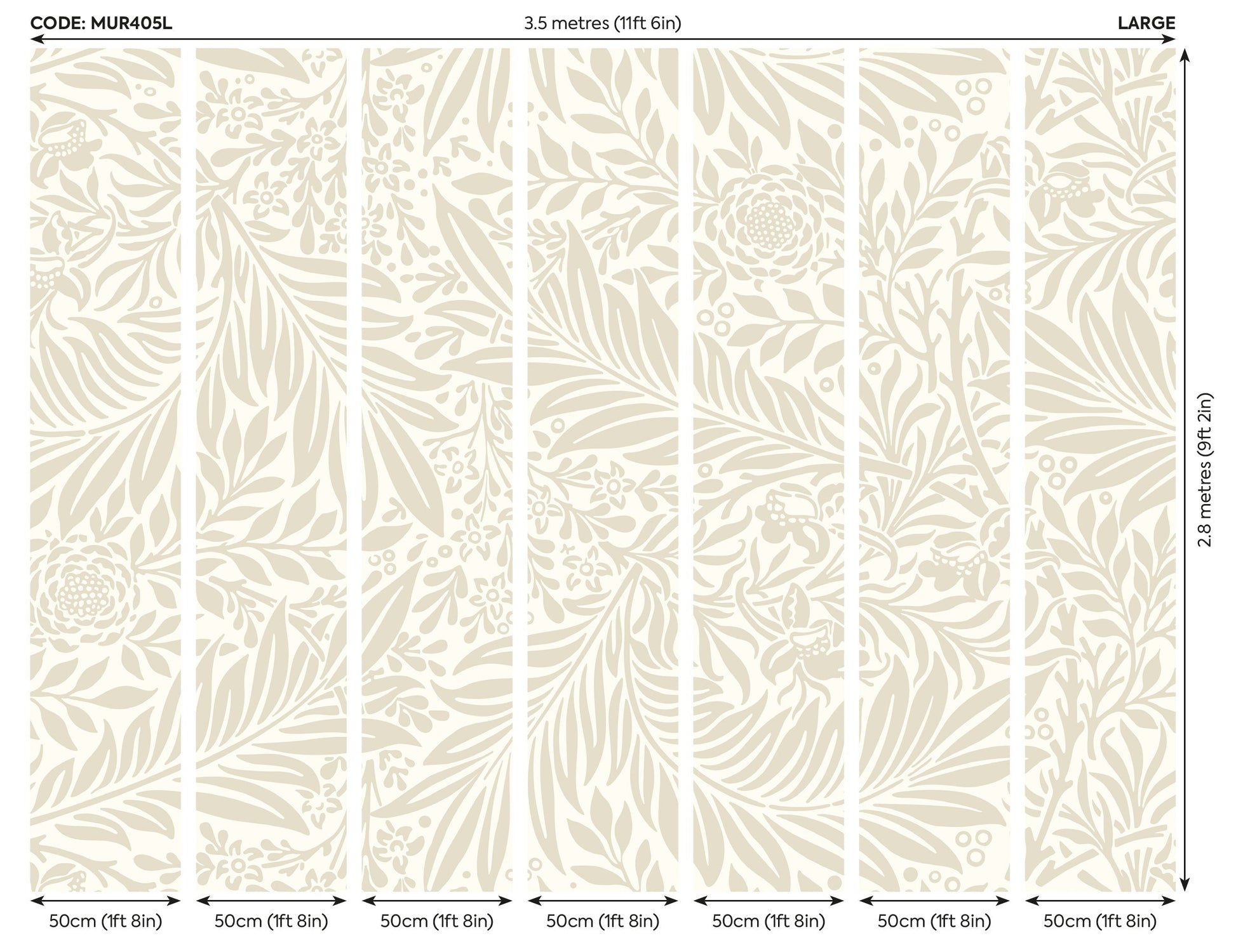 Origin Murals Trailing Ferns Stone And Linen 350cm X 280cm - Hot Tub Shop
