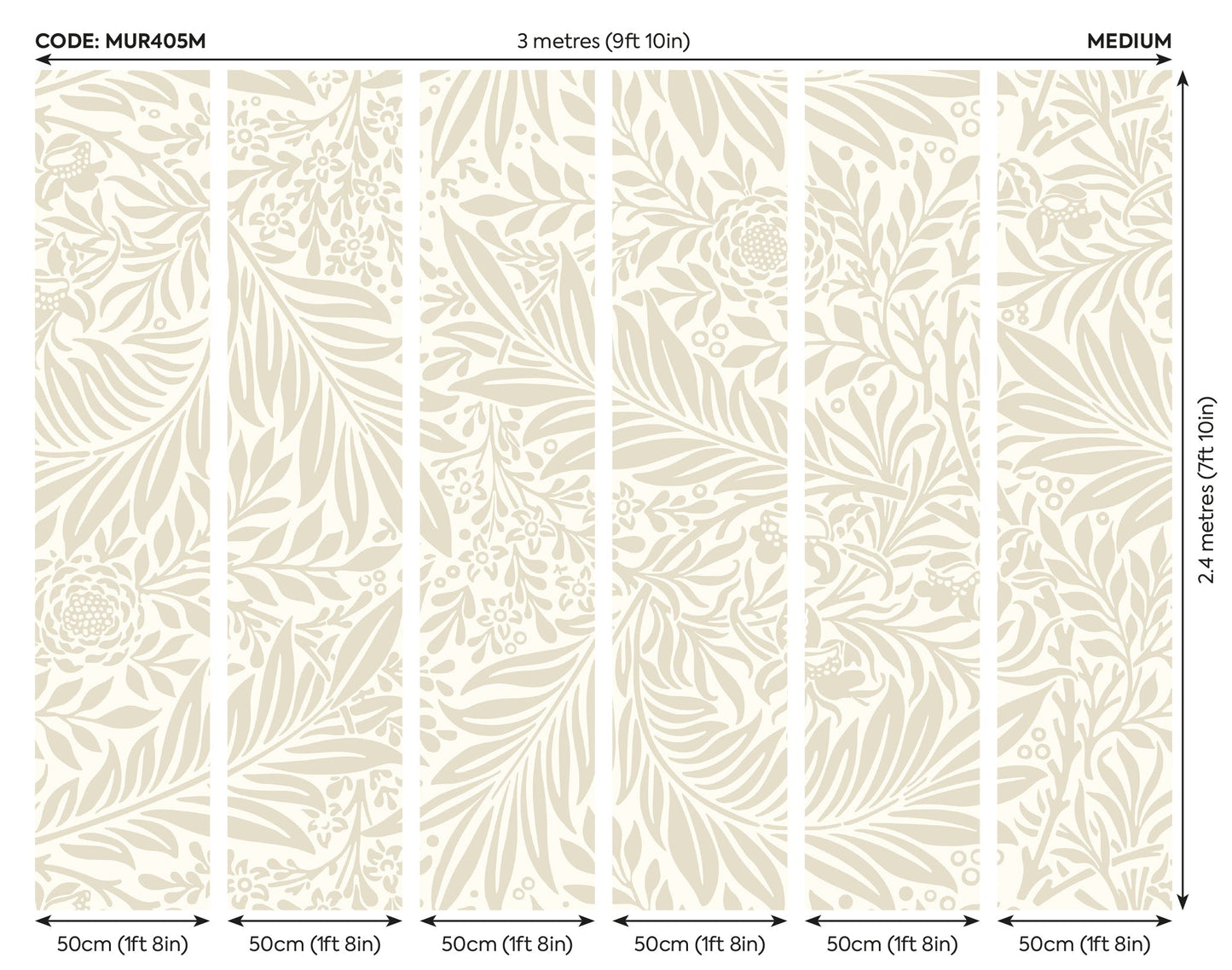 Origin Murals Trailing Ferns Stone And Linen 300cm X 240cm - Hot Tub Shop