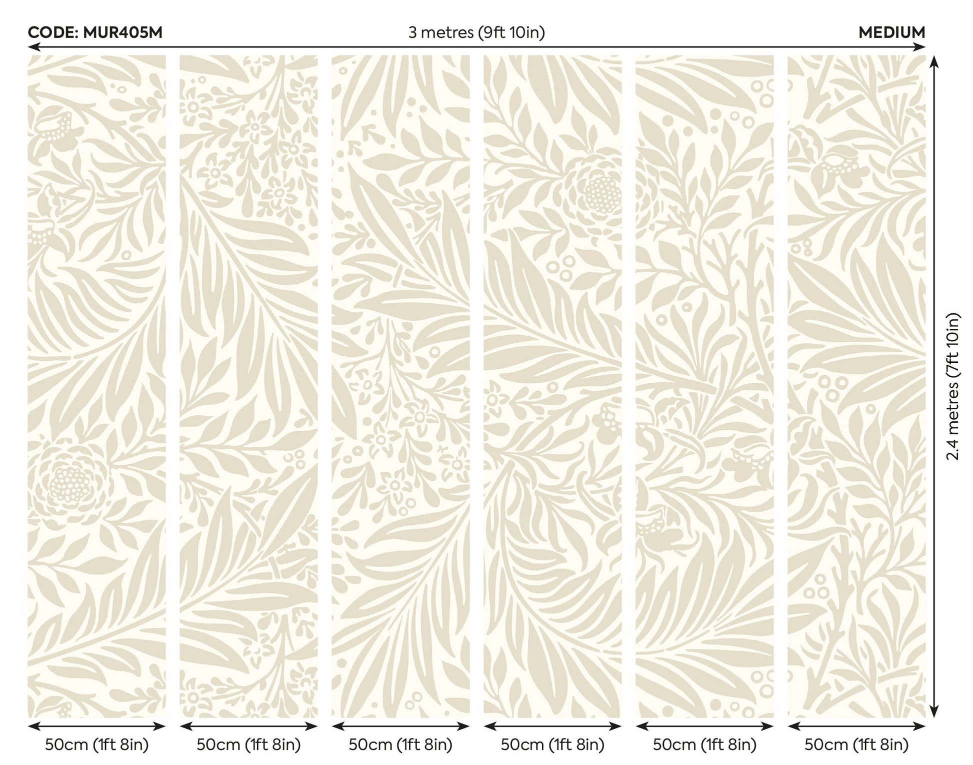 Origin Murals Trailing Ferns Stone And Linen 300cm X 240cm - Hot Tub Shop