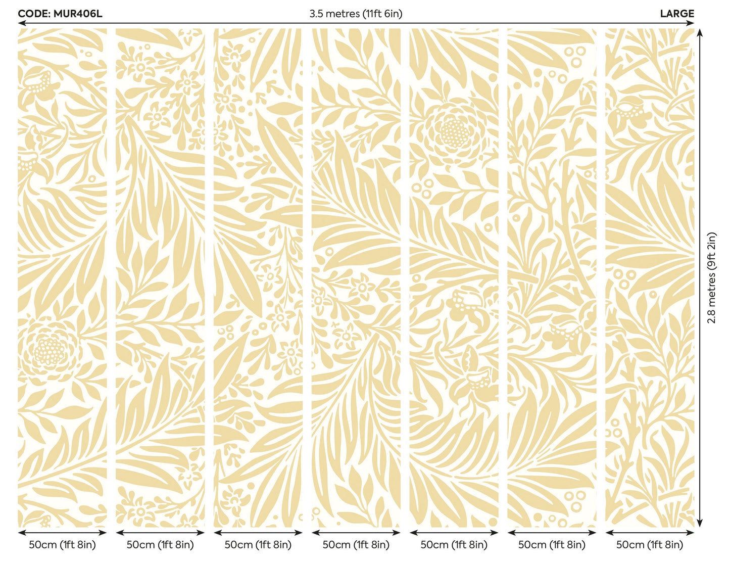 Origin Murals Trailing Ferns Soft Gold 350cm X 280cm - Hot Tub Shop