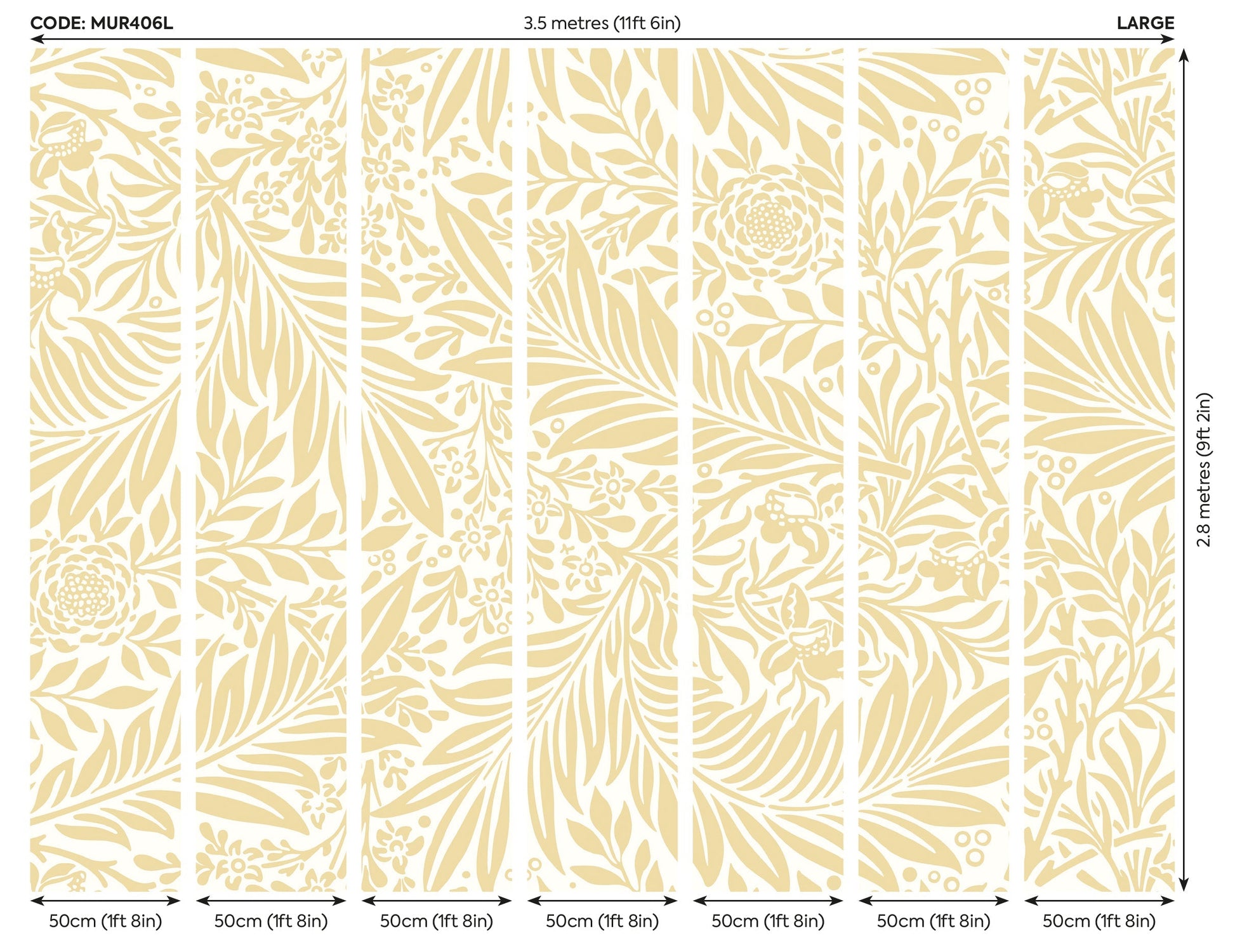 Origin Murals Trailing Ferns Soft Gold 350cm X 280cm - Hot Tub Shop