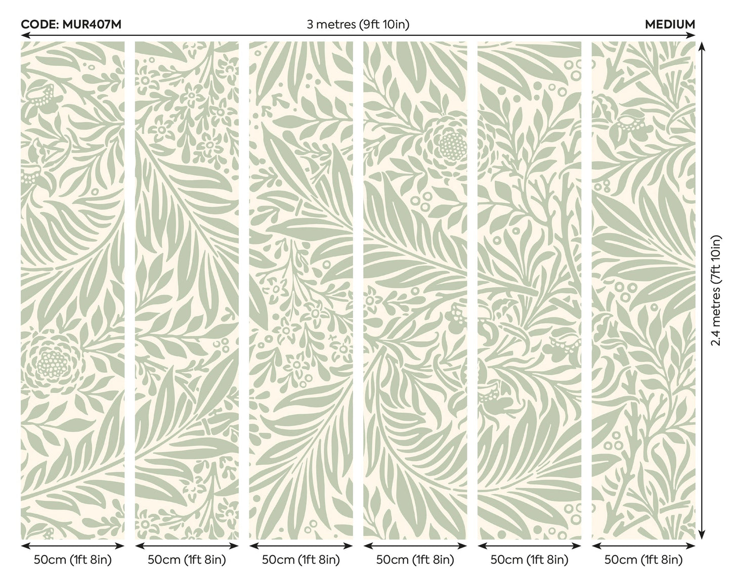 Origin Murals Trailing Ferns Sage Green 300cm X 240cm