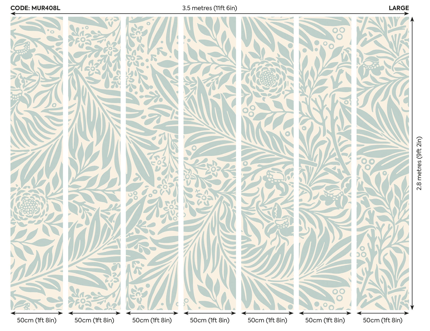 Origin Murals Trailing Ferns Duck Egg 350cm X 280cm