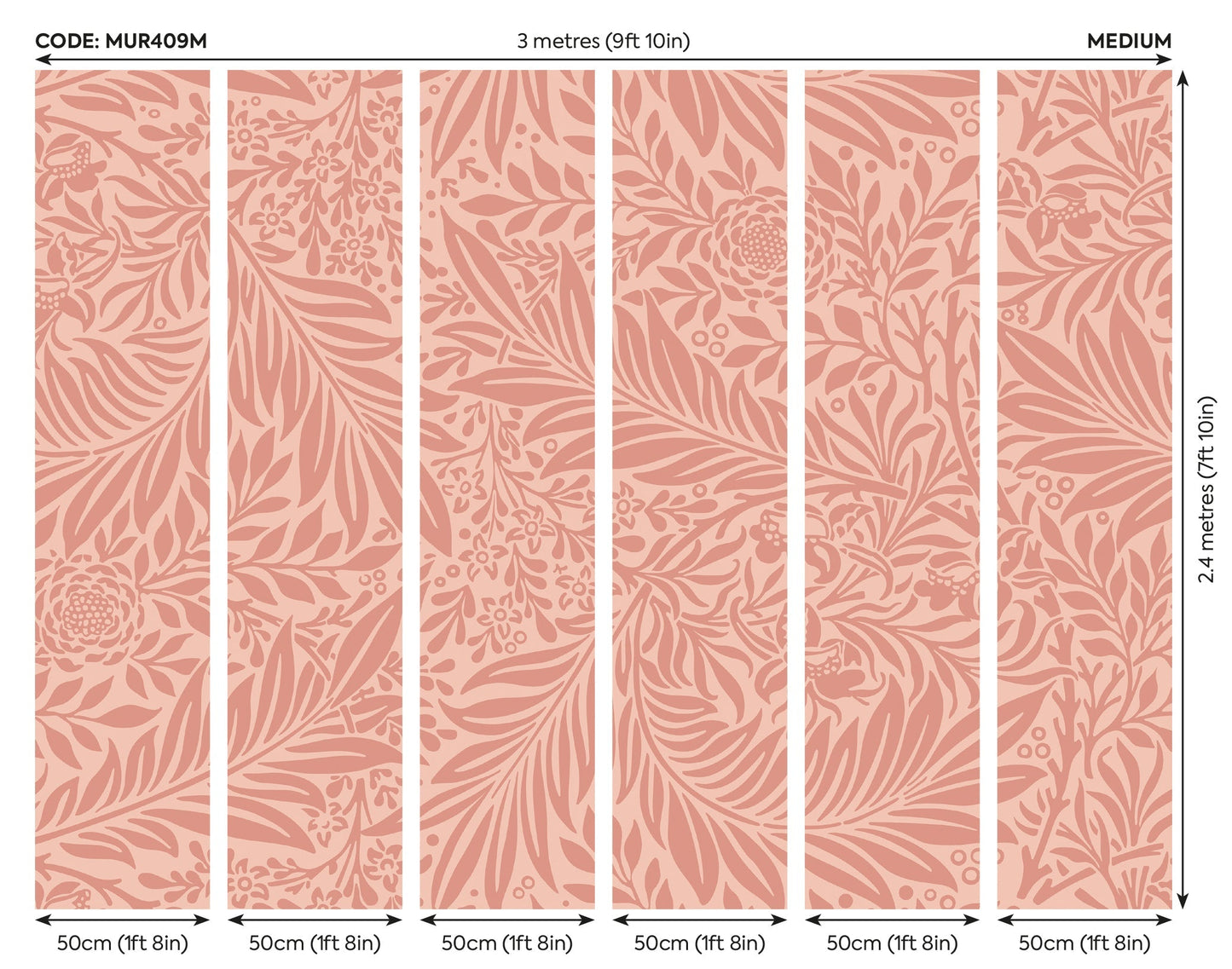 Origin Murals Trailing Ferns Warm Coral 300cm X 240cm