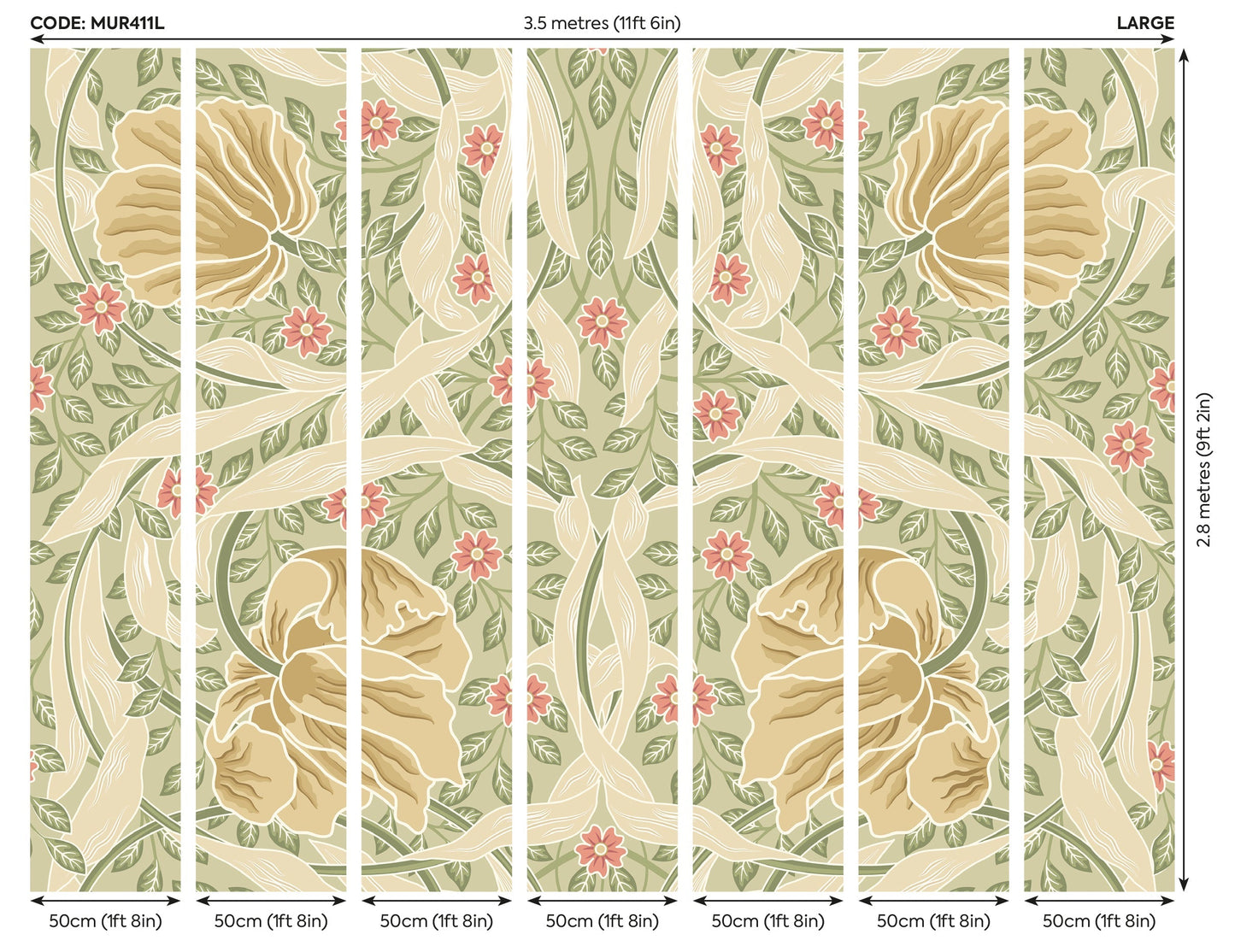 Origin Murals Flower Circle Olive And Coral 350cm X 280cm