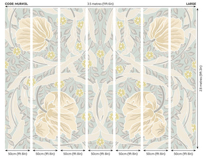 Origin Murals Flower Circle Duck Egg And Linen 350cm X 280cm