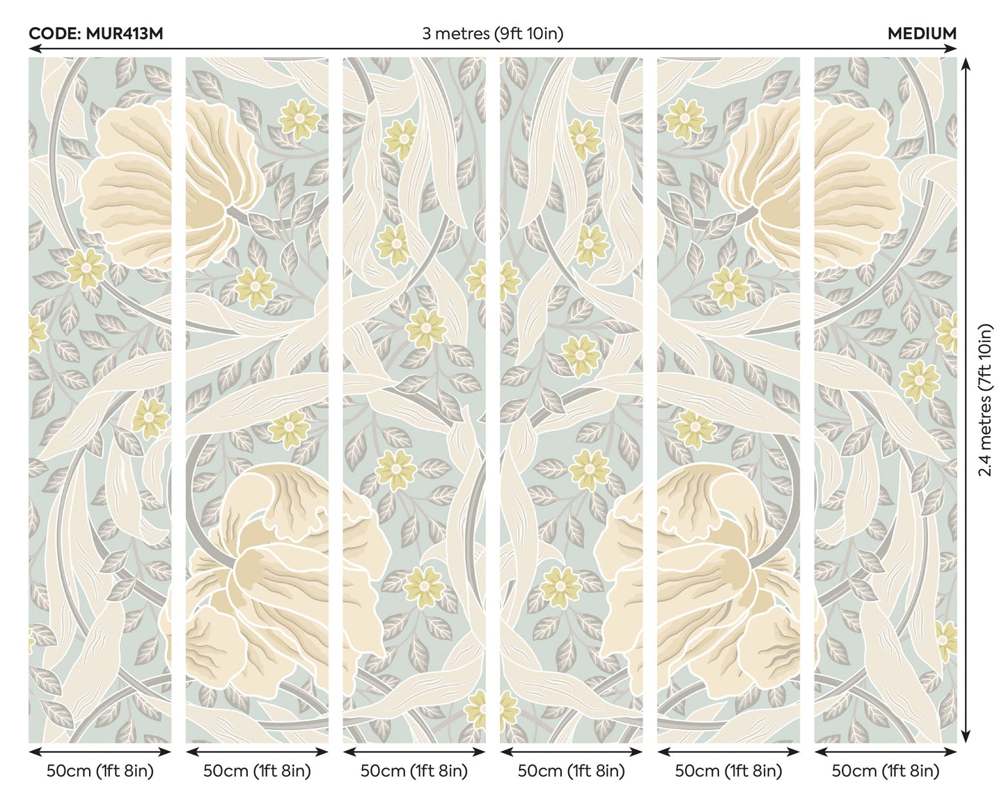 Origin Murals Flower Circle Duck Egg And Linen 300cm X 240cm