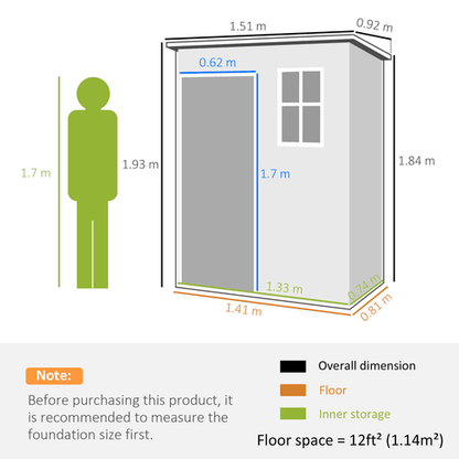 Outsunny 5' x 3' Garden Shed w/ Floor, Lockable Door, Window and Vent, Grey