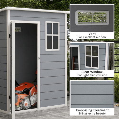 Outsunny 5' x 3' Garden Shed w/ Floor, Lockable Door, Window and Vent, Grey