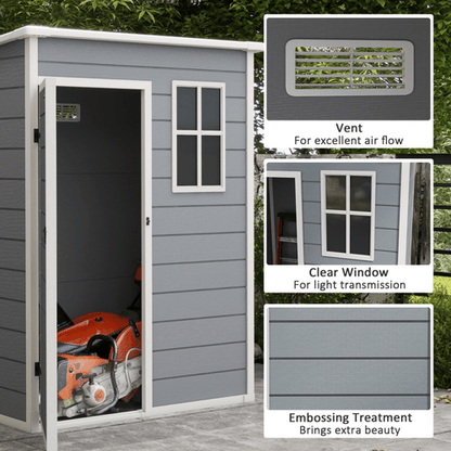 Outsunny 5' x 3' Garden Shed w/ Floor, Lockable Door, Window and Vent, Grey
