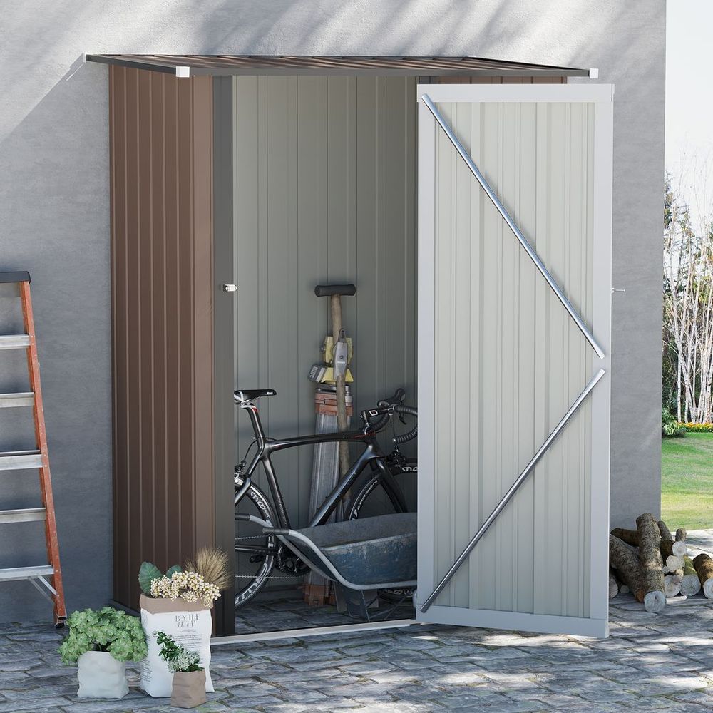 Premium Steel Garden Shed Brown | Lockable Door | Weather-resistant | Outdoor Storage Solution - Hot Tub Shop