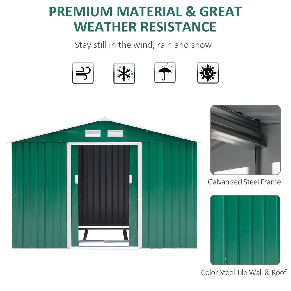 High-Quality Green Metal Garden Shed - 9x6ft Storage Container w/ Door & Roof - Buy Now! - Hot Tub Shop