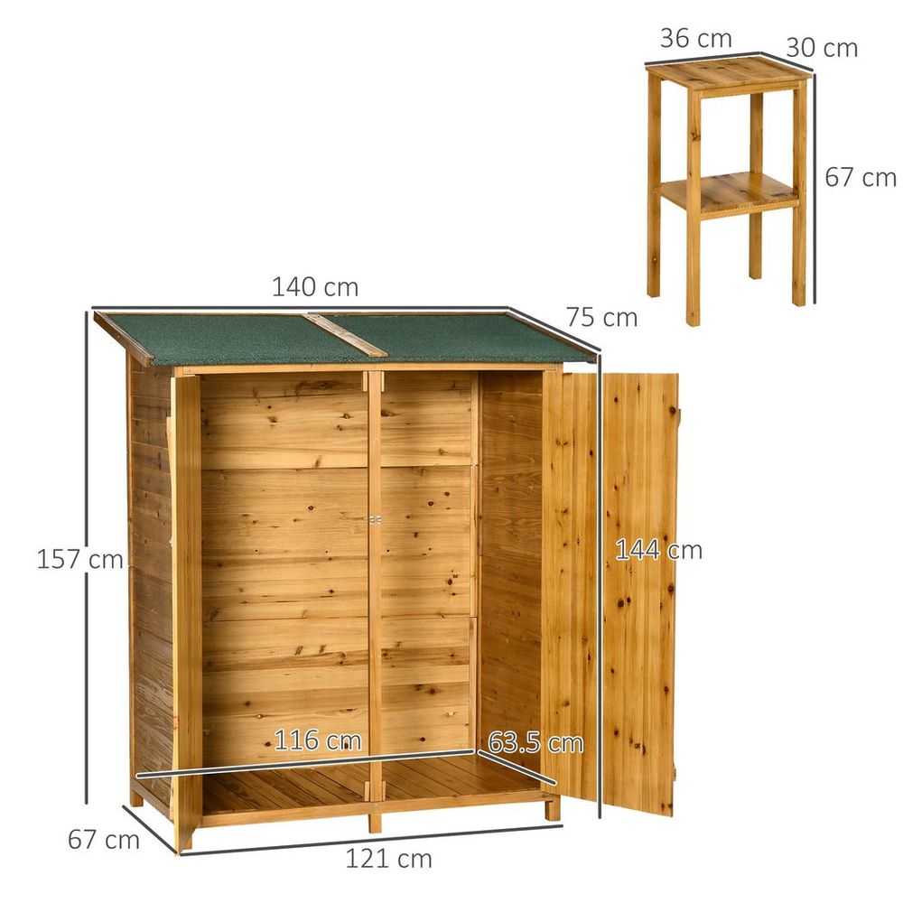 Garden Storage Shed Tool Organizer w/ Table, 140x75x157cm, Natural - Hot Tub Shop