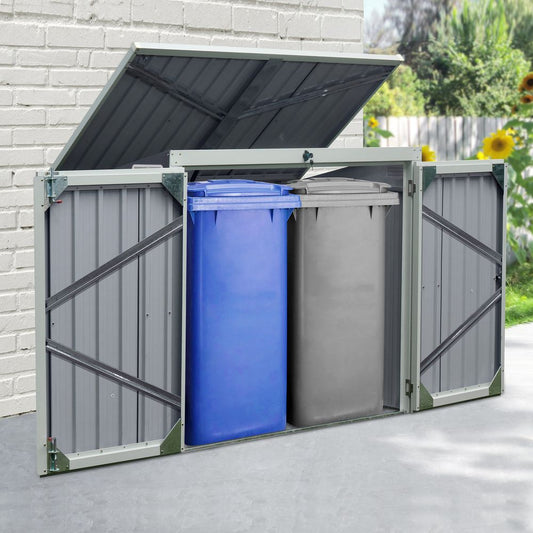 Heavy-Duty Steel Garden Storage Shed | Double Door & Lid | Trash Can Cover - Hot Tub Shop