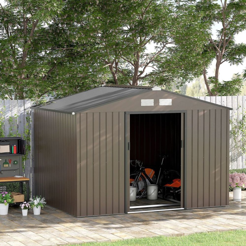 9 X 6FT Garden Shed Sliding Door Galvanised Metal - Brown - Hot Tub Shop