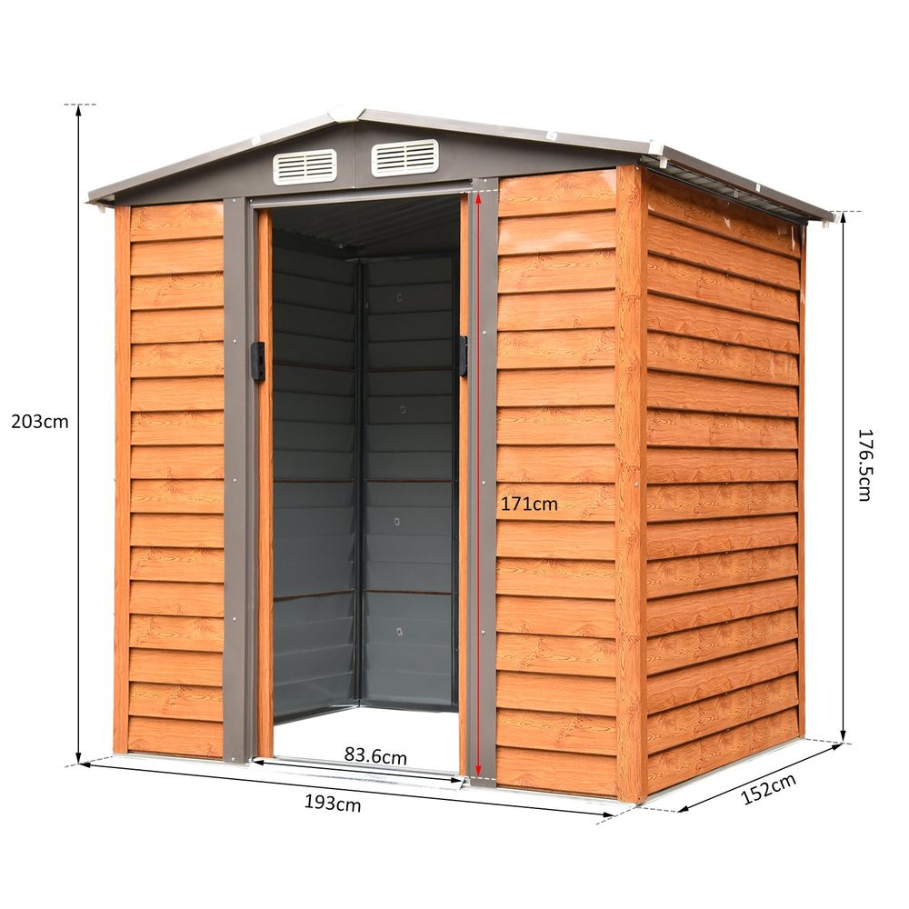 6x5ft Metal Garden Shed - Brown, 193Lx152Wx203Hcm - Tool Storage for Gardening - High Quality - Hot Tub Shop