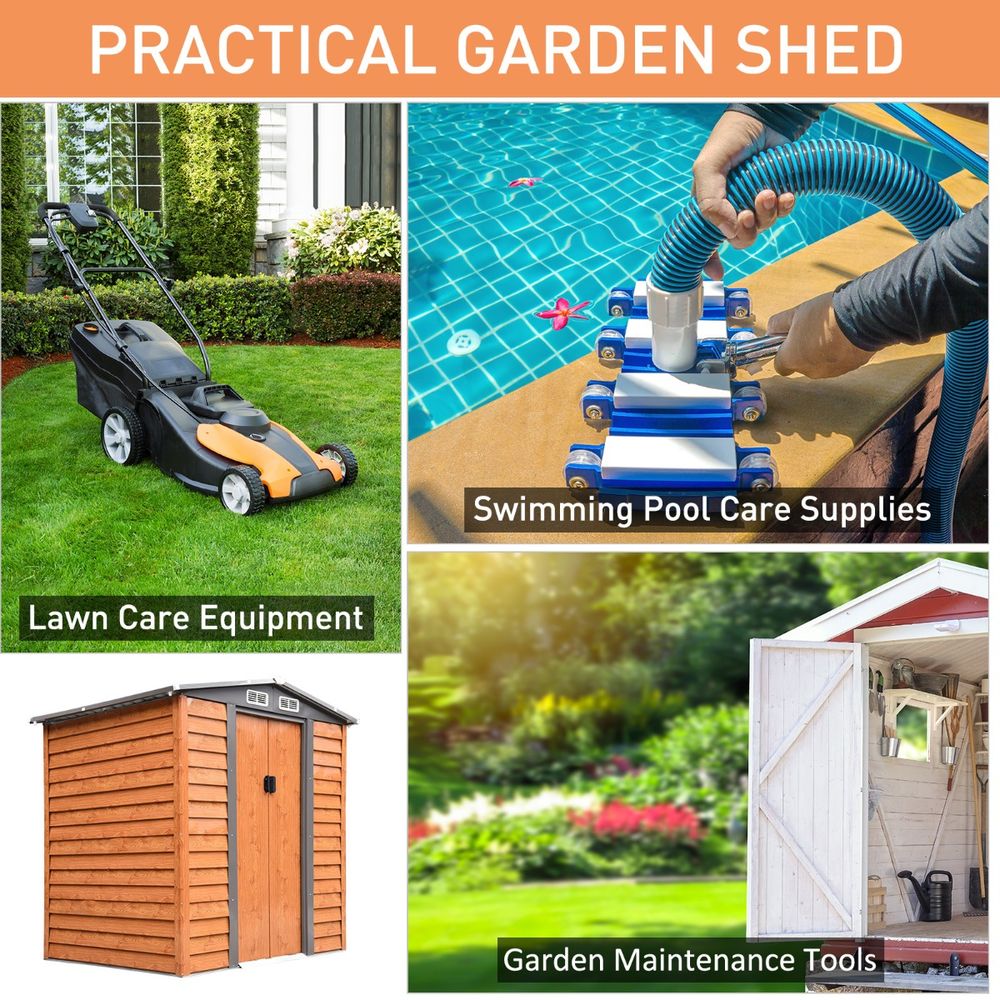 6x5ft Metal Garden Shed - Brown, 193Lx152Wx203Hcm - Tool Storage for Gardening - High Quality - Hot Tub Shop