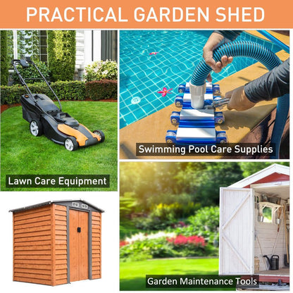 6x5ft Metal Garden Shed - Brown, 193Lx152Wx203Hcm - Tool Storage for Gardening - High Quality - Hot Tub Shop