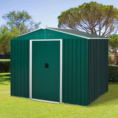 Galvanized Metal Storage Shed: Ventilated, Sliding Doors, & More! Perfect for Outdoor Garden Tools - Hot Tub Shop