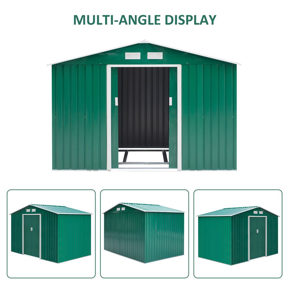 High-Quality Green Metal Garden Shed - 9x6ft Storage Container w/ Door & Roof - Buy Now! - Hot Tub Shop
