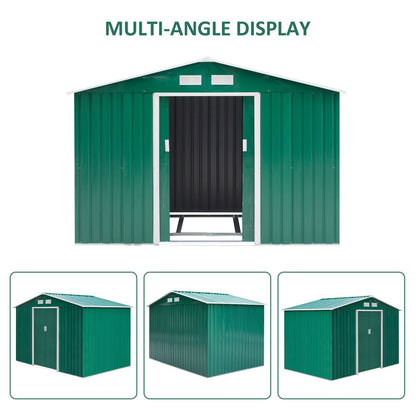 High-Quality Green Metal Garden Shed - 9x6ft Storage Container w/ Door & Roof - Buy Now! - Hot Tub Shop