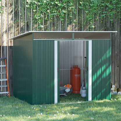 Outsunny Metal Garden Shed - Spacious & Protective Storage - 260x194x200cm Green - Hot Tub Shop