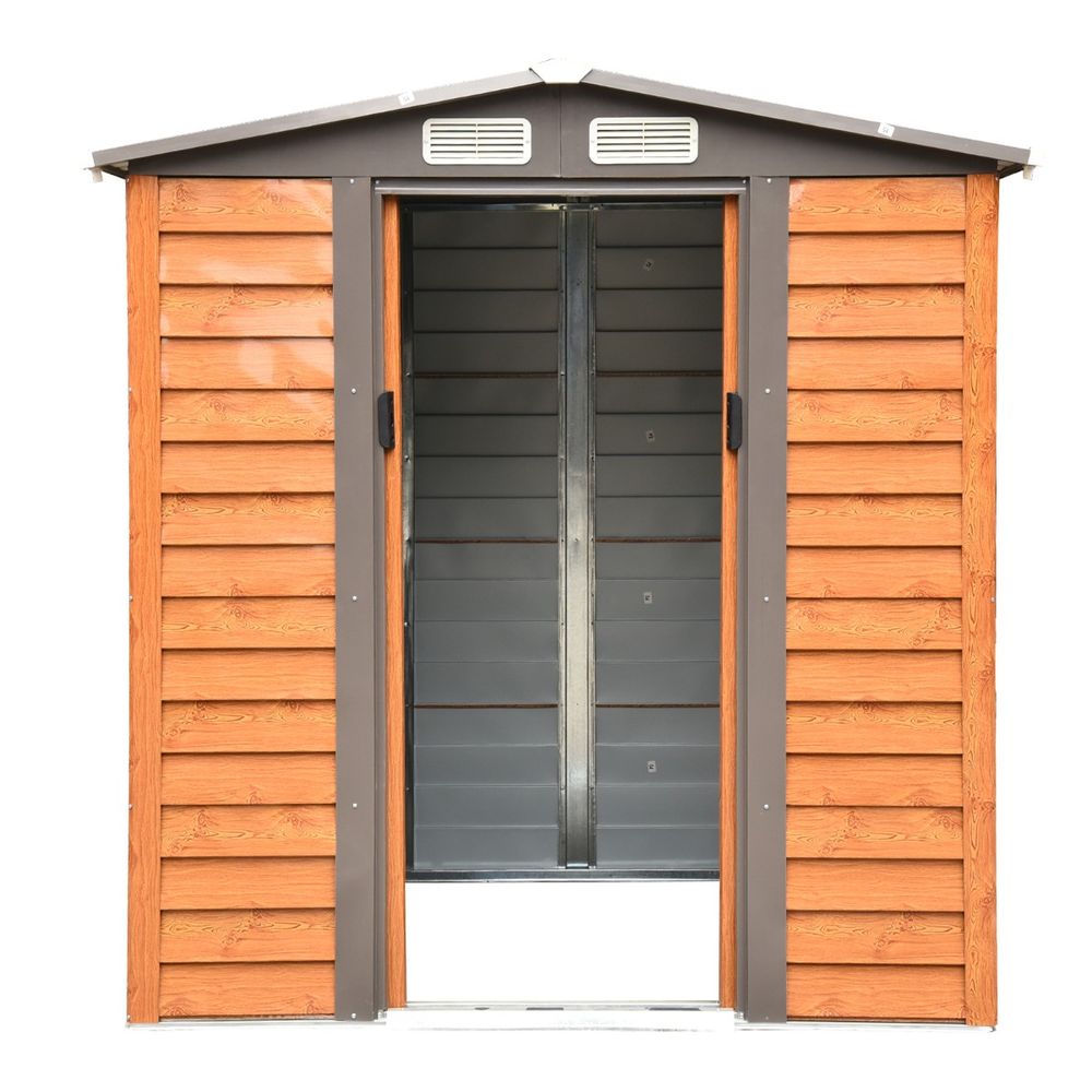 6x5ft Metal Garden Shed - Brown, 193Lx152Wx203Hcm - Tool Storage for Gardening - High Quality - Hot Tub Shop