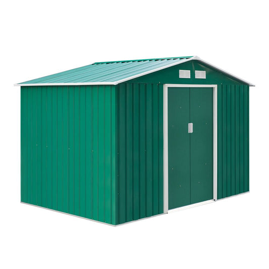High-Quality Green Metal Garden Shed - 9x6ft Storage Container w/ Door & Roof - Buy Now! - Hot Tub Shop