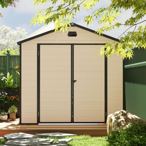 Outsunny 8 x 6ft Garden Shed Storage w/ Foundation Kit, Vents, Cream White - Hot Tub Shop