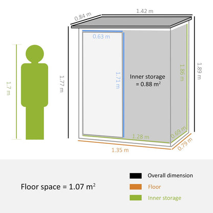 Durable Lockable Green Garden Storage Shed, 142x84x189cm - Hot Tub Shop