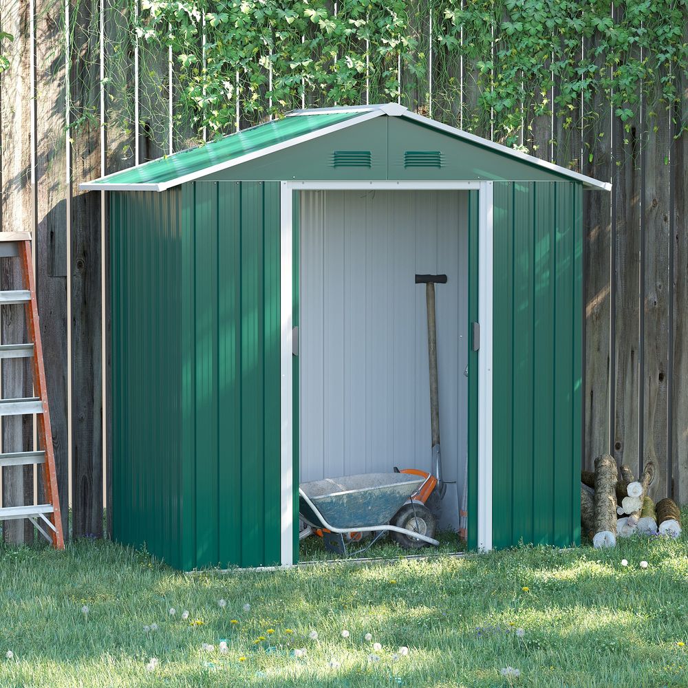 Outsunny 6.5x3.5ft Metal Garden Shed for Garden and Outdoor Storage, Green - Hot Tub Shop