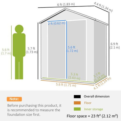 Outsunny Garden Shed 6'x4.5' Plastic Tool Storage House w/ Lockable Double Doors