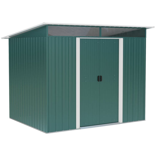 Outsunny Metal Garden Shed - Spacious & Protective Storage - 260x194x200cm Green - Hot Tub Shop