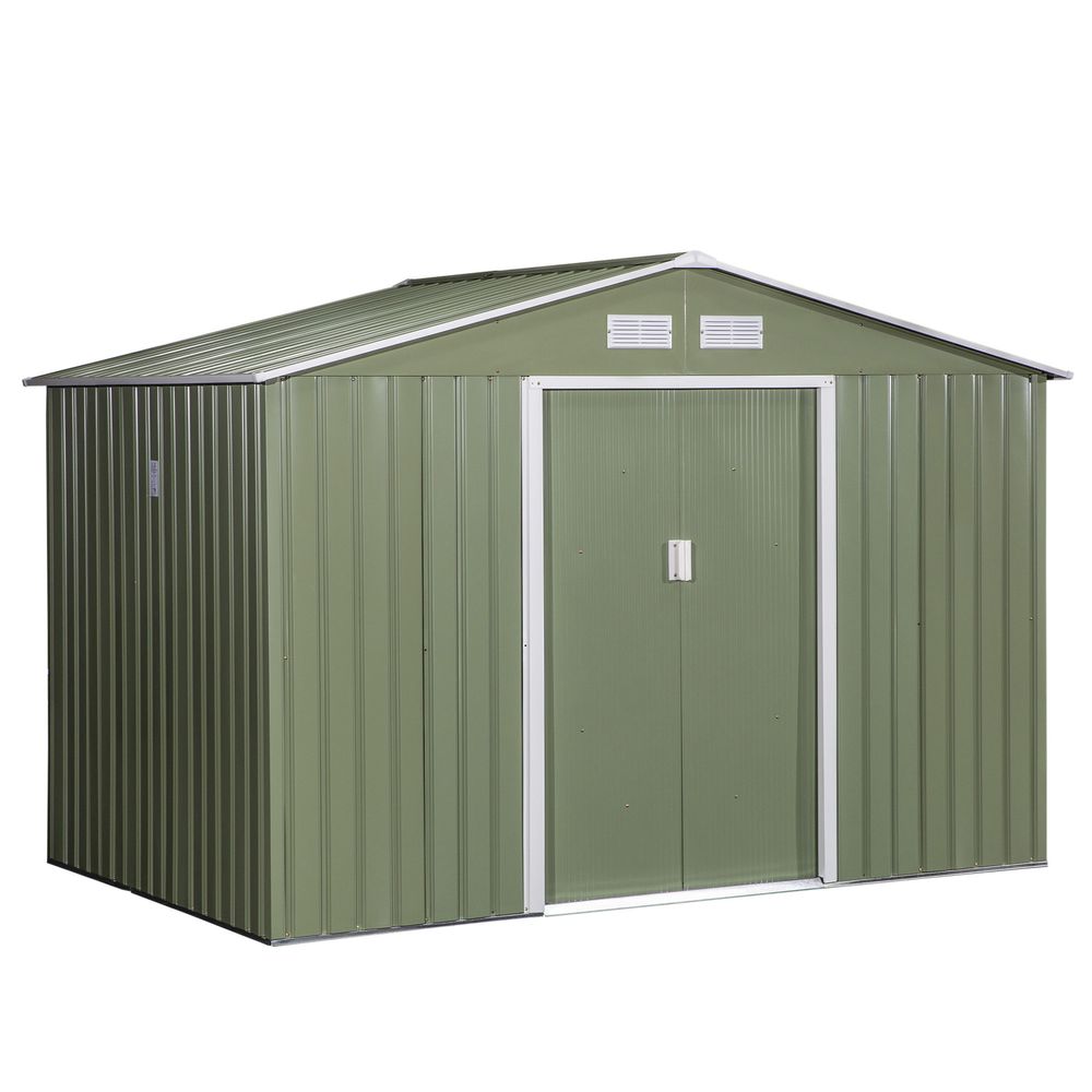 9 x 6FT Garden Metal Storage Shed Tool Box Foundation Vent & Doors  Green