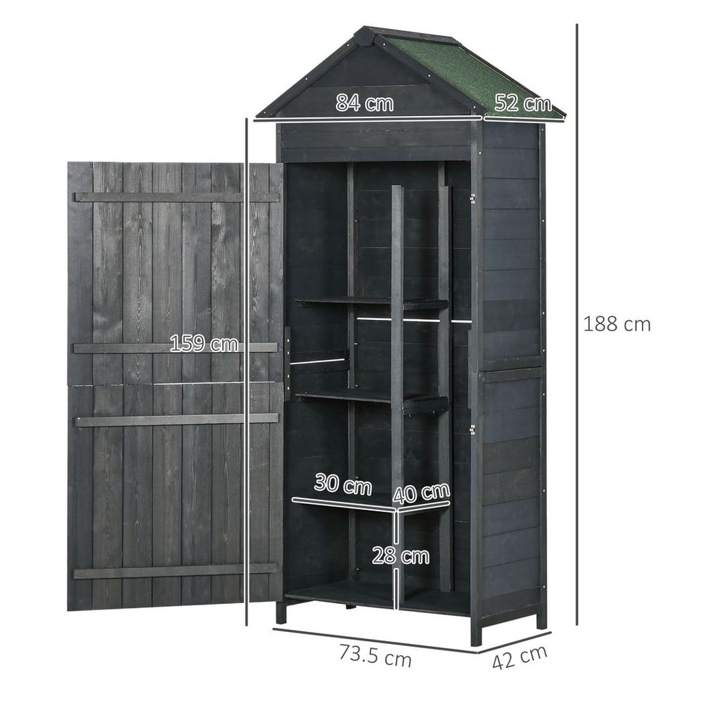 Outsunny Wooden Garden Shed - Utility Tool Storage Cabinet - Grey - Hot Tub Shop