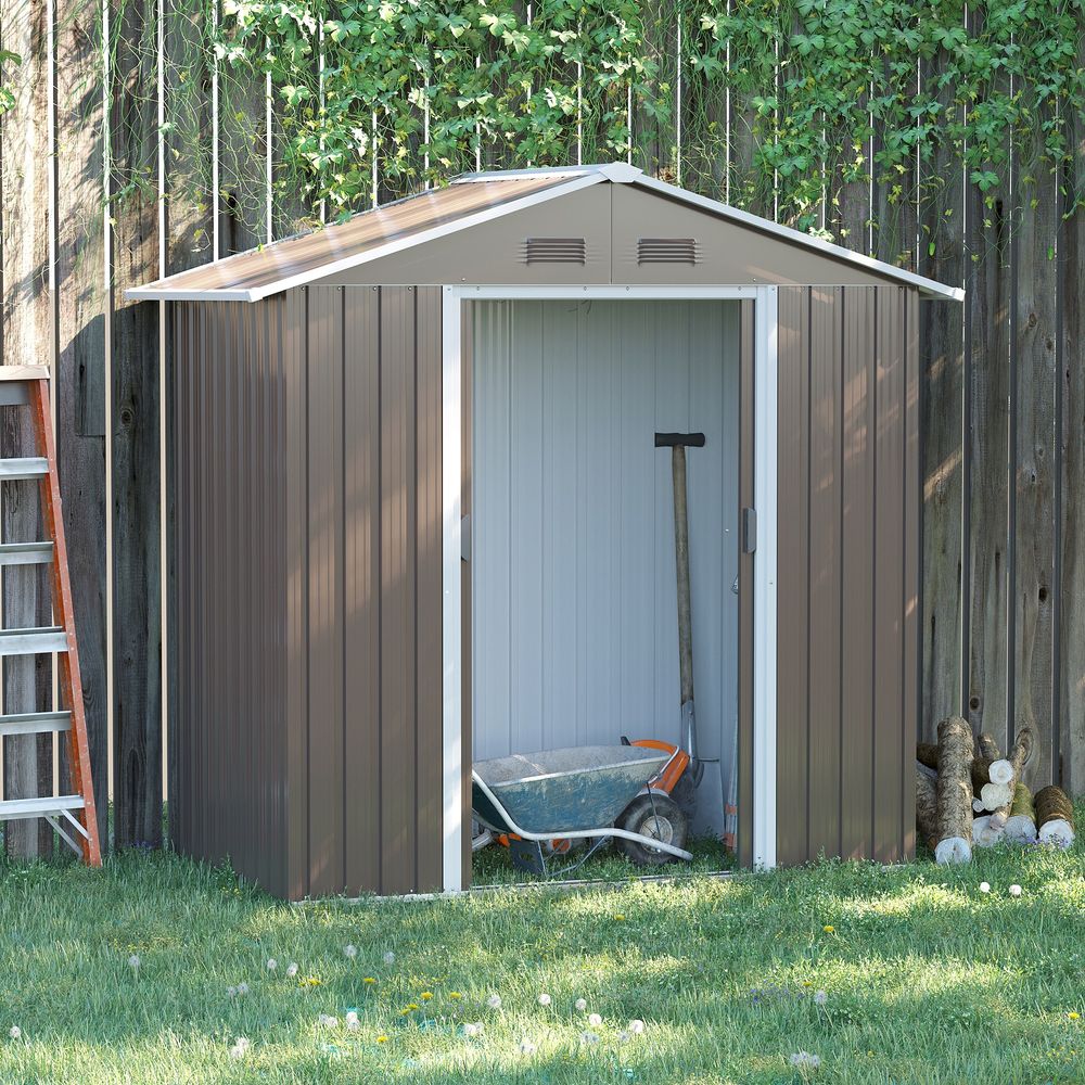 Outsunny 6.5x3.5ft Metal Garden Shed for Garden and Outdoor Storage, Grey - Hot Tub Shop