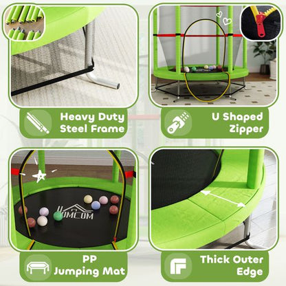 HOMCOM Kids Trampoline Mini Bouncer w/ Enclosure Net for 3-6 Years Green