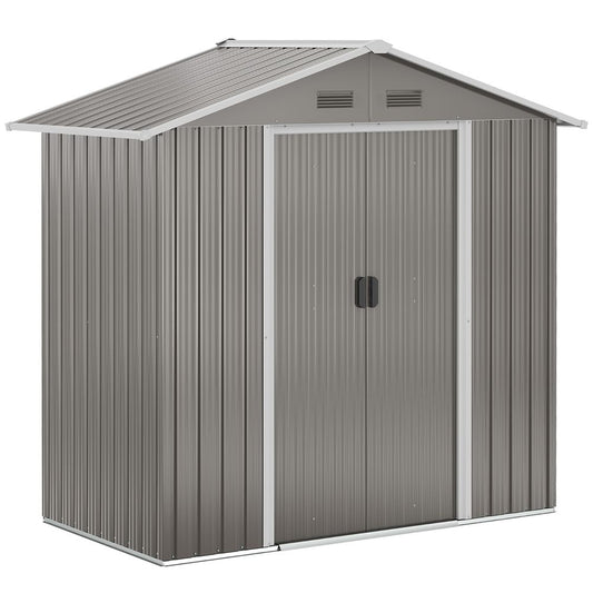 Outsunny 6.5x3.5ft Metal Garden Shed for Garden and Outdoor Storage, Grey - Hot Tub Shop
