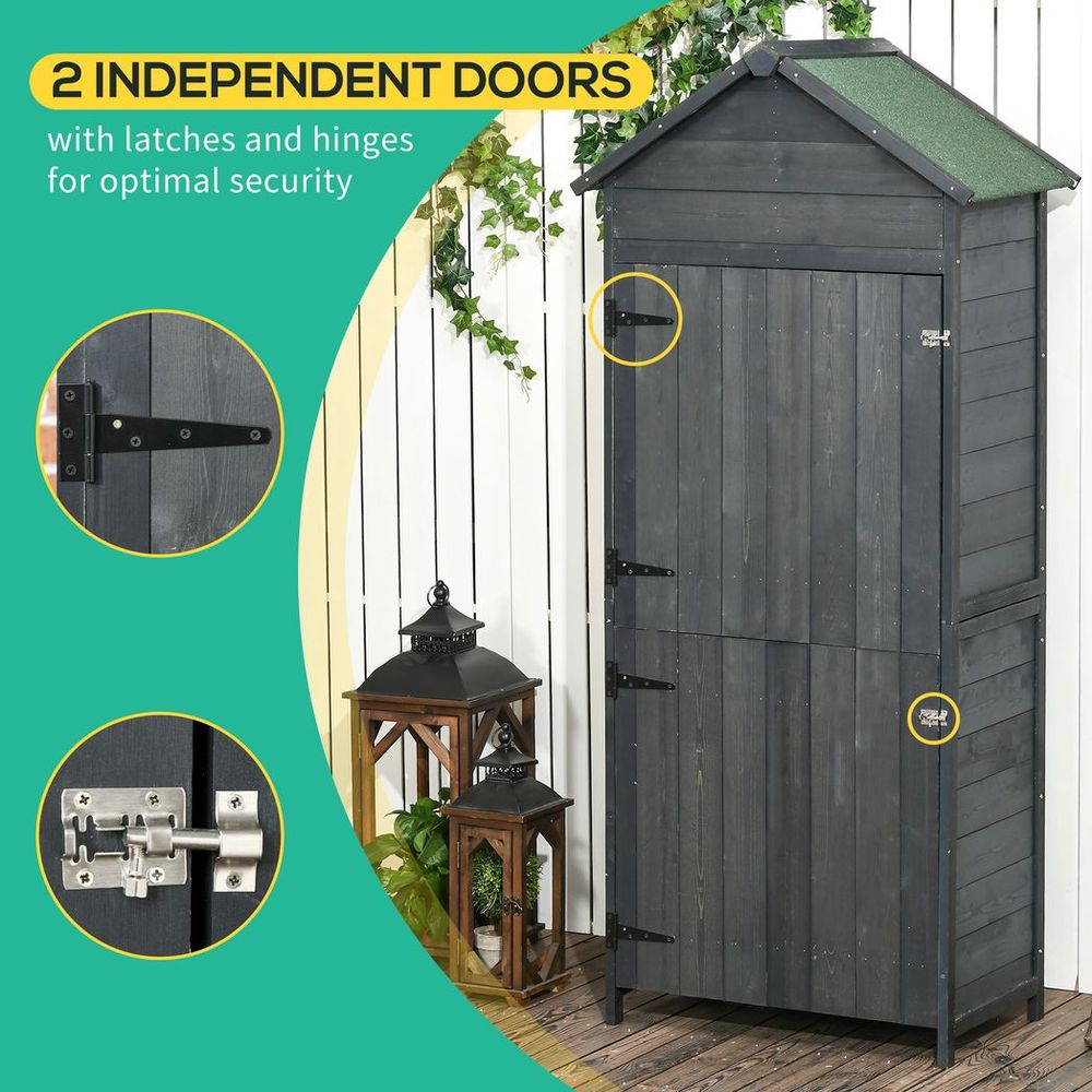 Outsunny Wooden Garden Shed - Utility Tool Storage Cabinet - Grey - Hot Tub Shop