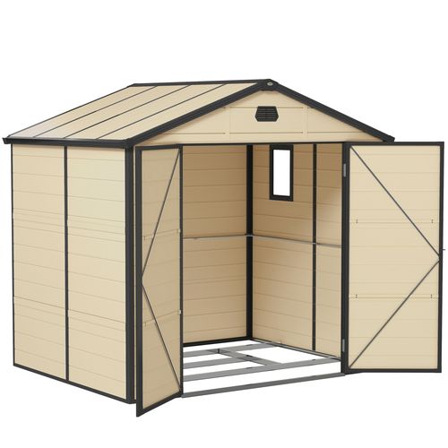 Outsunny 8 x 6ft Garden Shed Storage w/ Foundation Kit, Vents, Cream White - Hot Tub Shop