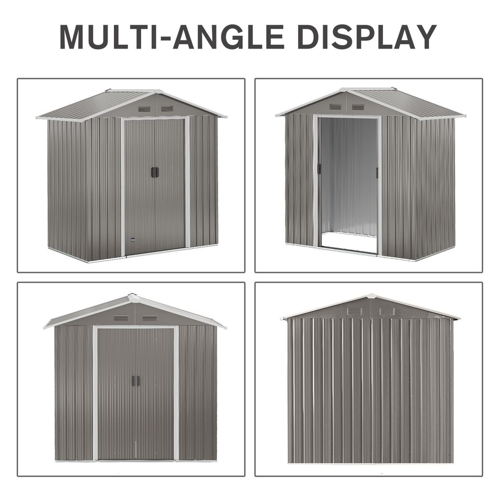Outsunny 6.5x3.5ft Metal Garden Shed for Garden and Outdoor Storage, Grey - Hot Tub Shop