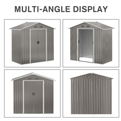 Outsunny 6.5x3.5ft Metal Garden Shed for Garden and Outdoor Storage, Grey - Hot Tub Shop