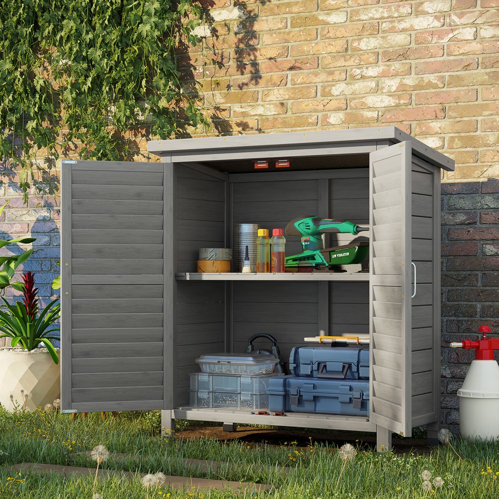 Garden Shed Wooden  2 Door Unit Solid Fir Wood 87x46.5x96.5cm, Grey - Hot Tub Shop
