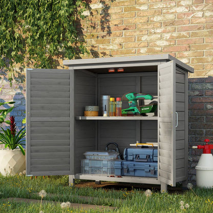 Garden Shed Wooden  2 Door Unit Solid Fir Wood 87x46.5x96.5cm, Grey - Hot Tub Shop