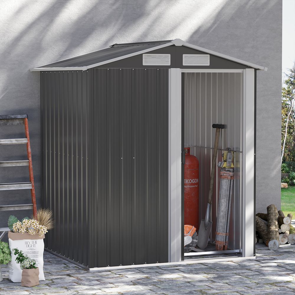 Outdoor Storage Shed, Sliding Door, Sloped Roof  152 x 132 x 188 cm, Grey