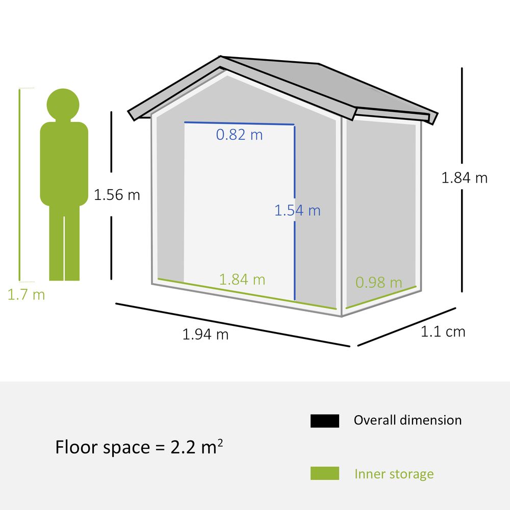 Outsunny 6.5x3.5ft Metal Garden Shed for Garden and Outdoor Storage, Grey - Hot Tub Shop