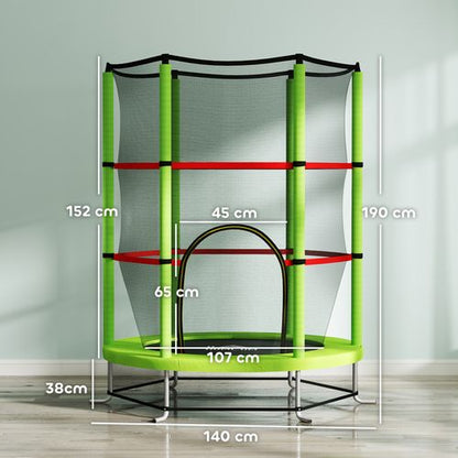 HOMCOM Kids Trampoline Mini Bouncer w/ Enclosure Net for 3-6 Years Green