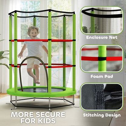 HOMCOM Kids Trampoline Mini Bouncer w/ Enclosure Net for 3-6 Years Green