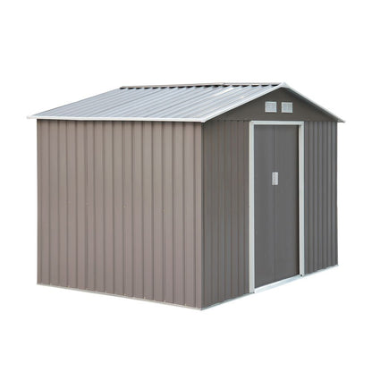 Durable 9x6FT Grey Steel Outdoor Garden Shed with Ventilation - Secure Storage Solution
